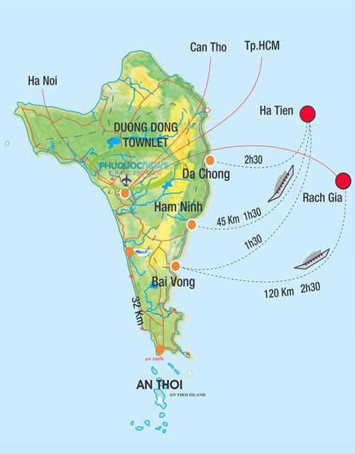 Bản đồ di chuyển đến Phú Quốc